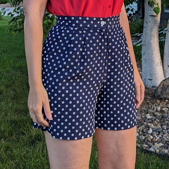 1990's 90's POLKA DOT SHORTS retro dressy S - Picture 3 of 10
